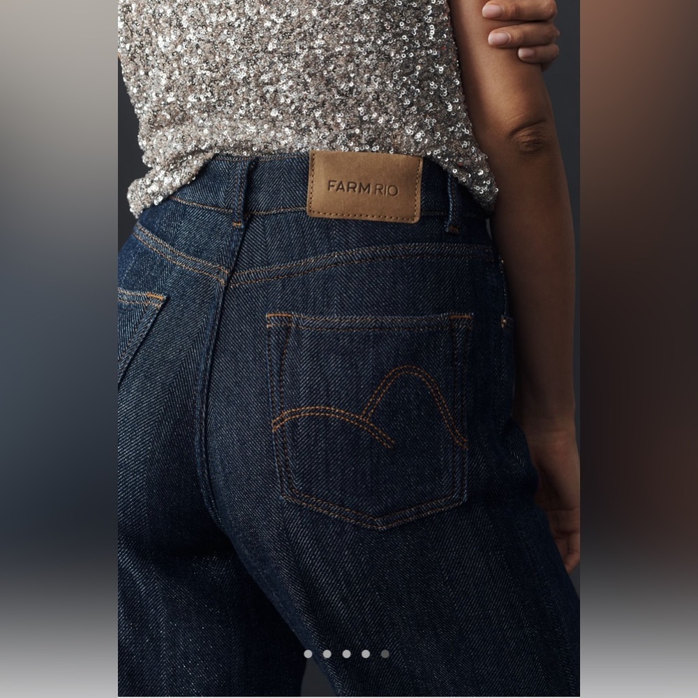 Farm Rio DENIM SHINE WIDE LEG PANTS - Picture 10 of 12